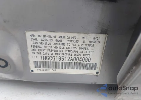 2002 Honda Accord 3.0 Ex from USA, damaged, VIN 1HGCG16512A004090